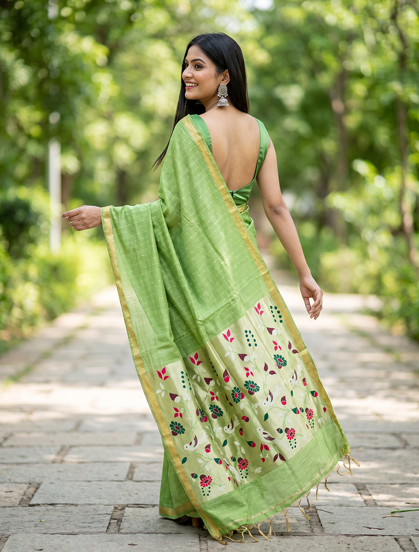 Women's Woven Paithani Art Silk Saree with Unstitched Blouse Piece.