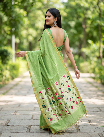 Women's Woven Paithani Art Silk Saree with Unstitched Blouse Piece.