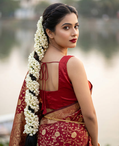 Women's Woven Banarasi Art Silk Saree with Unstitched Blouse Piece.