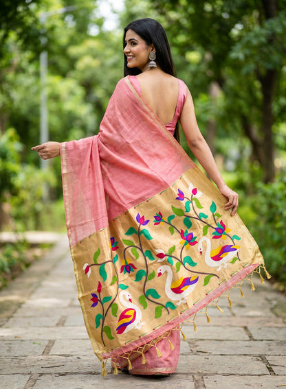 Women's Traditional Zari Cotton Silk Saree with Unstitched Blouse Piece.