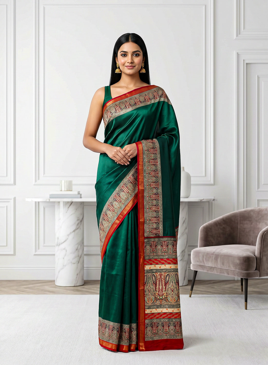 Women's Printed Silk Blend Saree with Unstitched Blouse Piece.