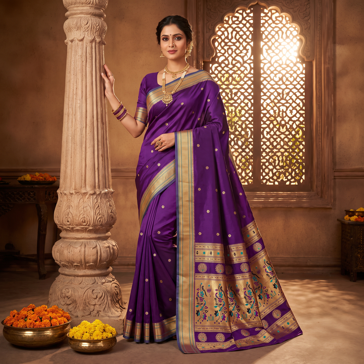 Banarasi Soft Silk Saree Festive Woven Jacquard Zari Border Sarees with Unstitched Blouse Piece.