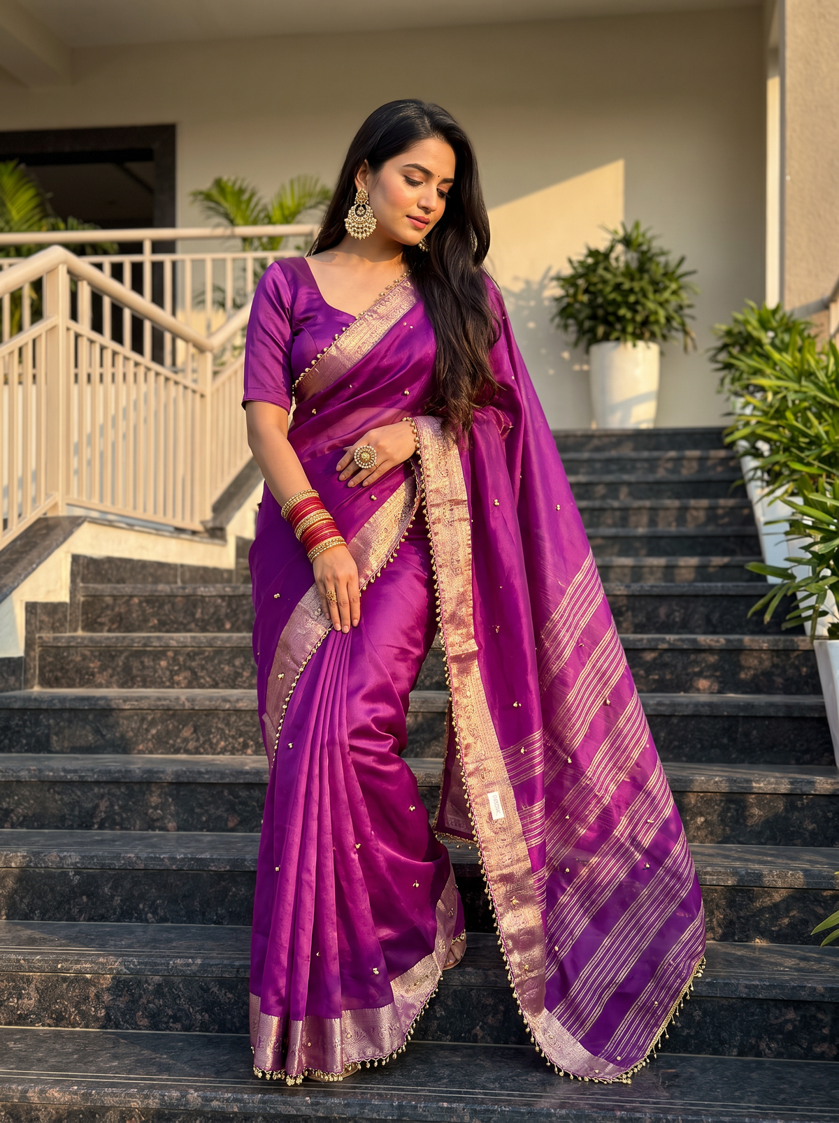 Most Viral Trending Ghungroo Tissue Saree for Women | Elegant Designer Party Wear Saree with Ghungroo Border | Festive & Wedding Collection