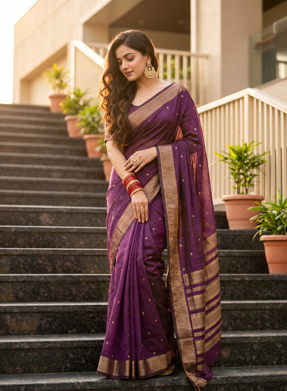 Women's Woven Banarasi Art Silk Saree with Unstitched Blouse Piece.