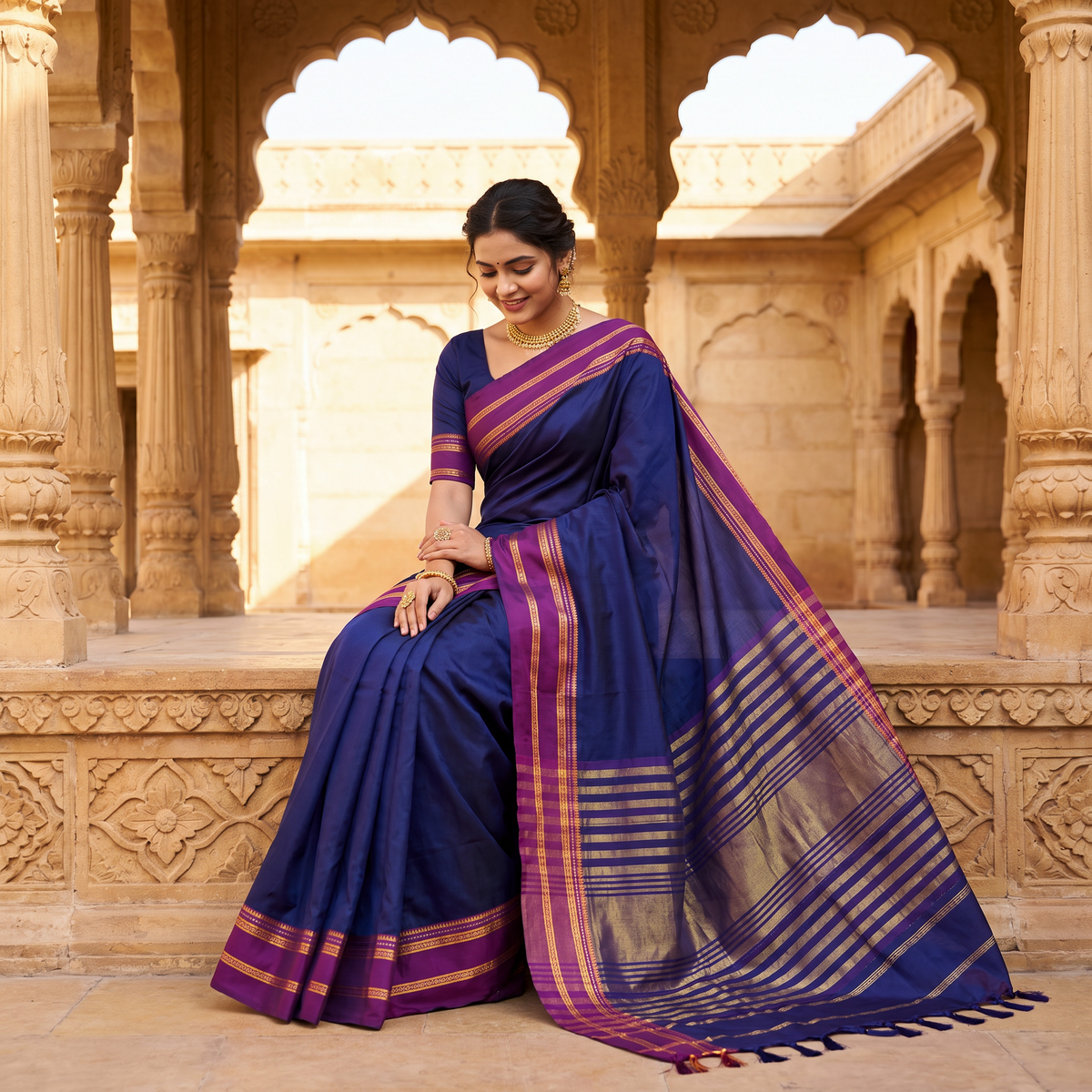 Women's Art Silk Traditional Saree with Zari Border and Unstitched Blouse Piece.