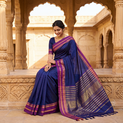 Women's Art Silk Traditional Saree with Zari Border and Unstitched Blouse Piece.
