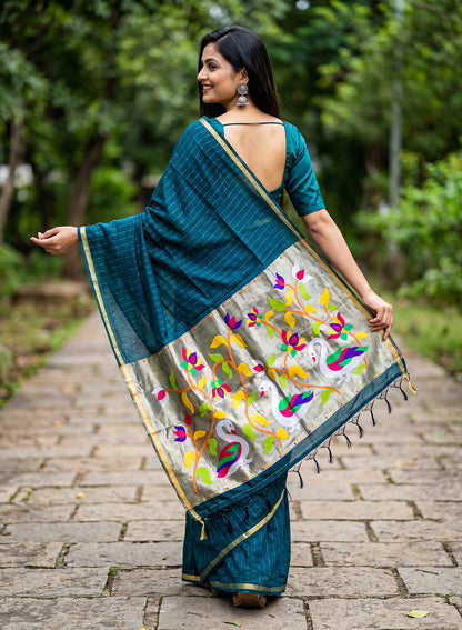 Women's Traditional Zari Cotton Silk Saree with Unstitched Blouse Piece.