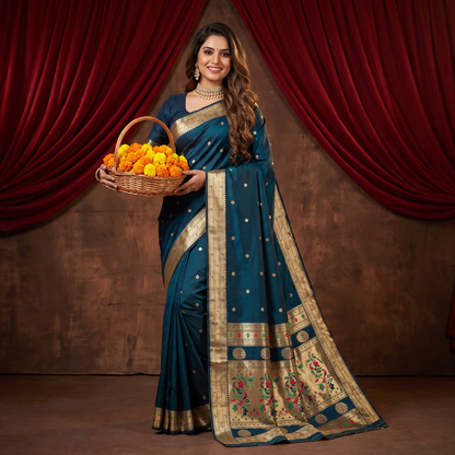 Banarasi Soft Silk Saree Festive Woven Jacquard Zari Border Sarees with Unstitched Blouse Piece.