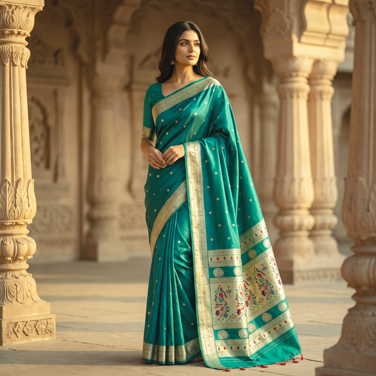 Banarasi Soft Silk Saree Festive Woven Jacquard Zari Border Sarees with Unstitched Blouse Piece.