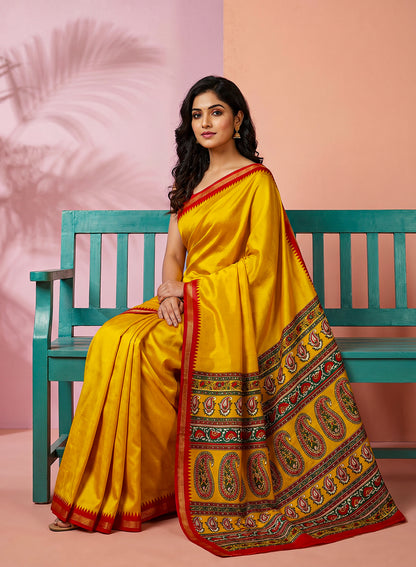 Women's Printed Silk Blend Saree with Unstitched Blouse Piece.