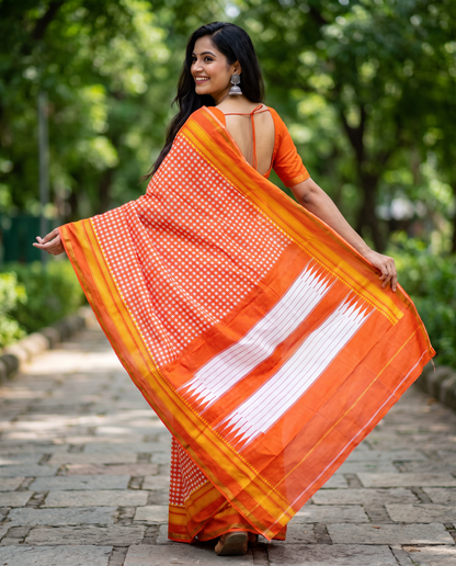 Women's Synthetic Silk Blend Checked Saree with Contrast Border & Unstitched Blouse Piece.
