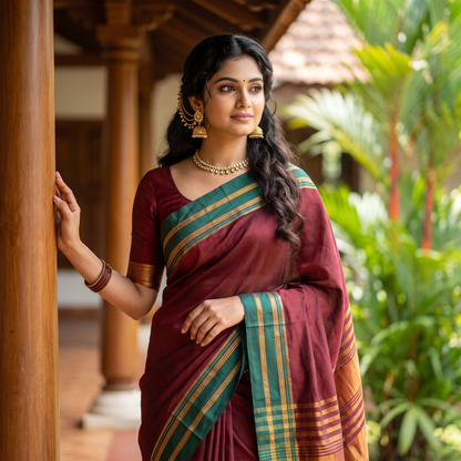 Women's Art Silk Traditional Saree with Zari Border and Unstitched Blouse Piece.