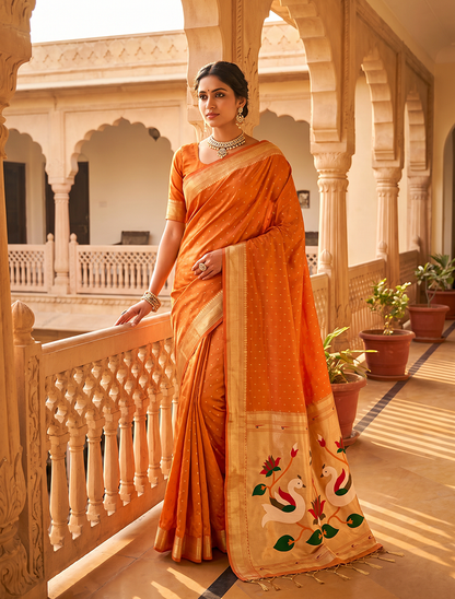 Women's Paithani Silk Saree with Unstitched Blouse Piece.