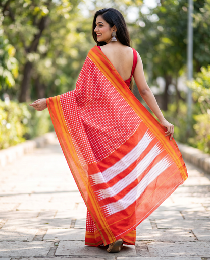 Women's Synthetic Silk Blend Checked Saree with Contrast Border & Unstitched Blouse Piece.