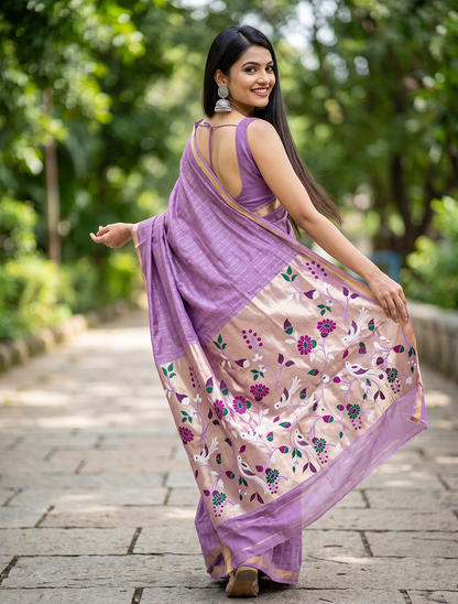 Women's Woven Paithani Art Silk Saree with Unstitched Blouse Piece.