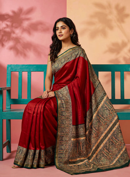 Women's Printed Silk Blend Saree with Unstitched Blouse Piece.
