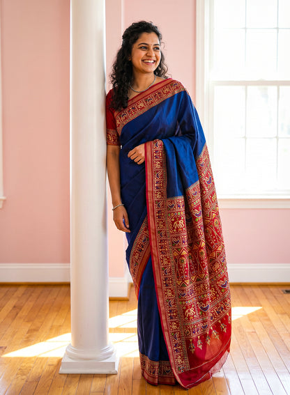 Women's Printed Silk Blend Saree with Unstitched Blouse Piece.