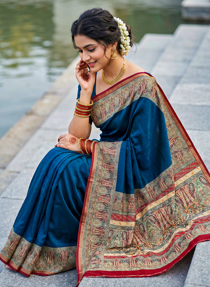 Women's Printed Silk Blend Saree with Unstitched Blouse Piece.
