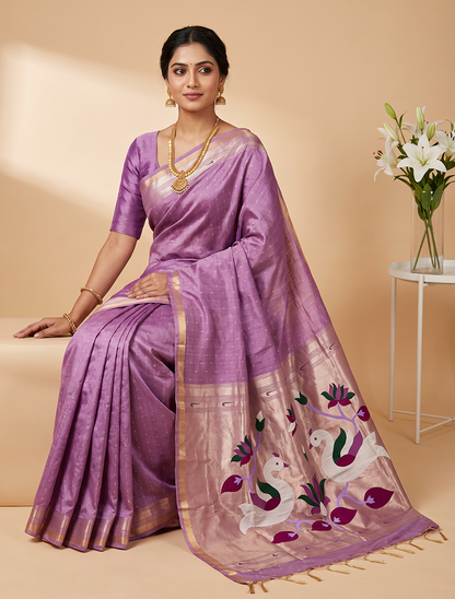 Women's Paithani Silk Saree with Unstitched Blouse Piece.