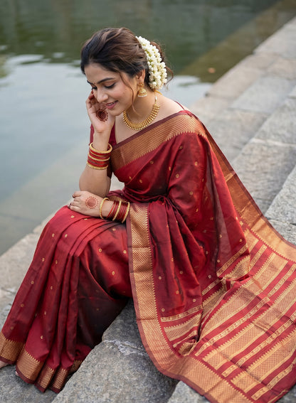 Women's Woven Banarasi Art Silk Saree with Unstitched Blouse Piece.