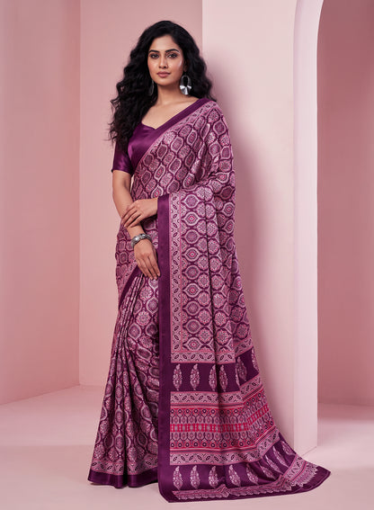 Women's Traditional Floral Block Printed Art Silk Saree with Unstitched Blouse Piece.