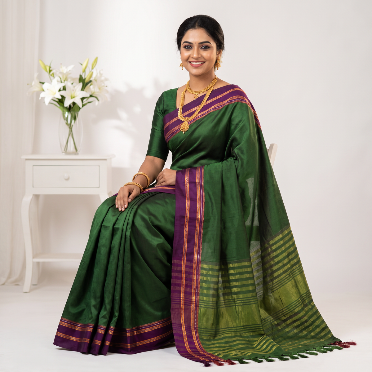 Women's Art Silk Traditional Saree with Zari Border and Unstitched Blouse Piece.