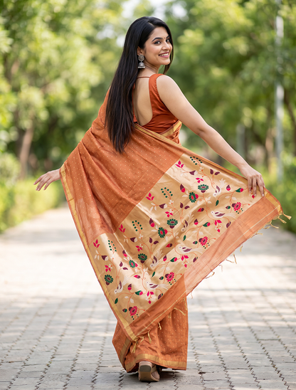 Women's Woven Paithani Art Silk Saree with Unstitched Blouse Piece.