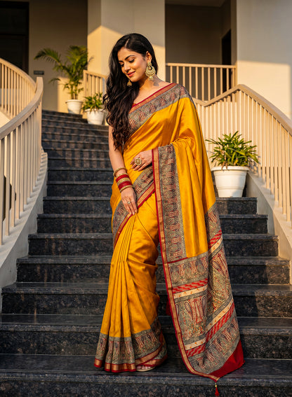 Women's Printed Silk Blend Saree with Unstitched Blouse Piece.