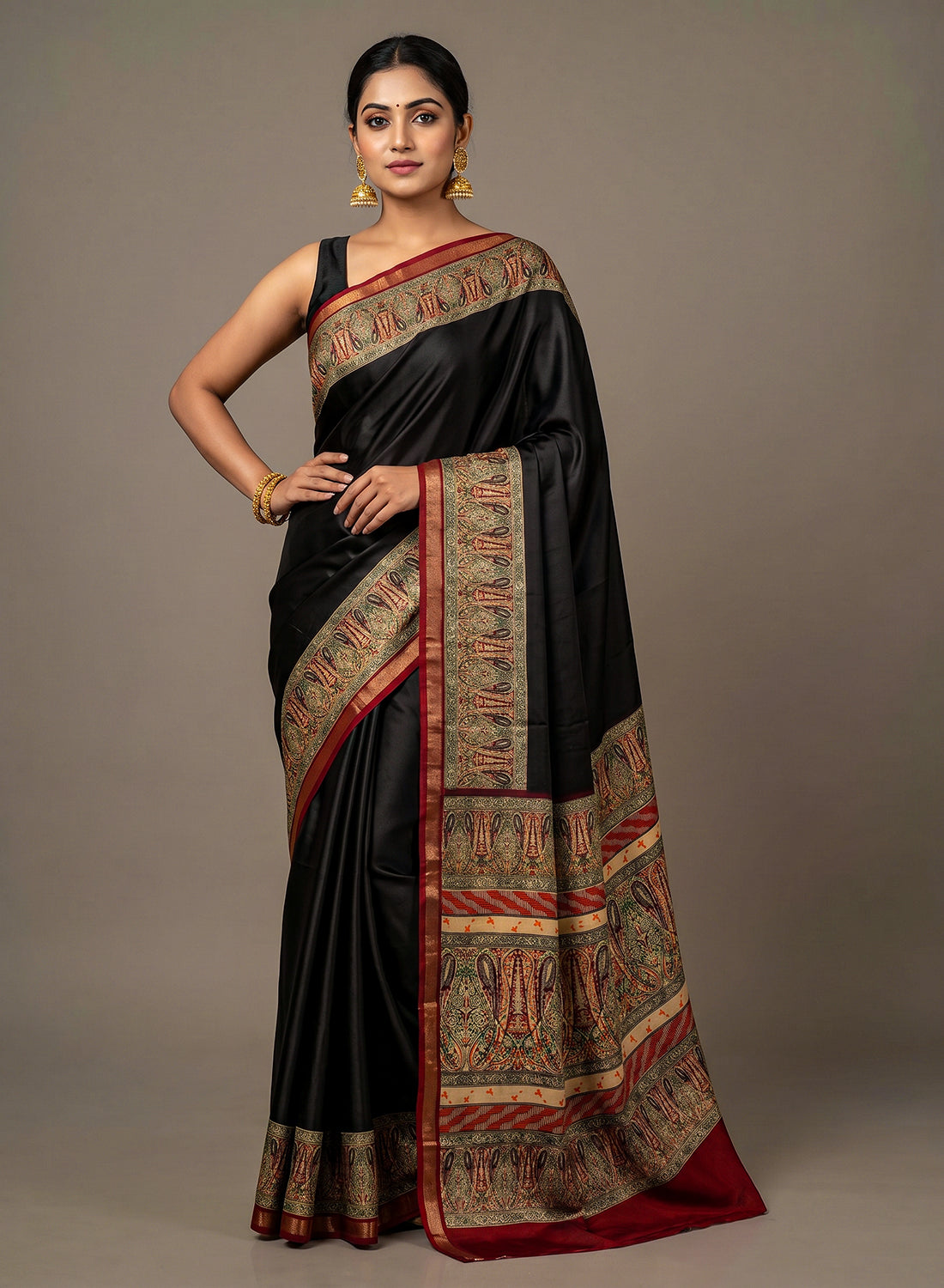 Women's Printed Silk Blend Saree with Unstitched Blouse Piece.