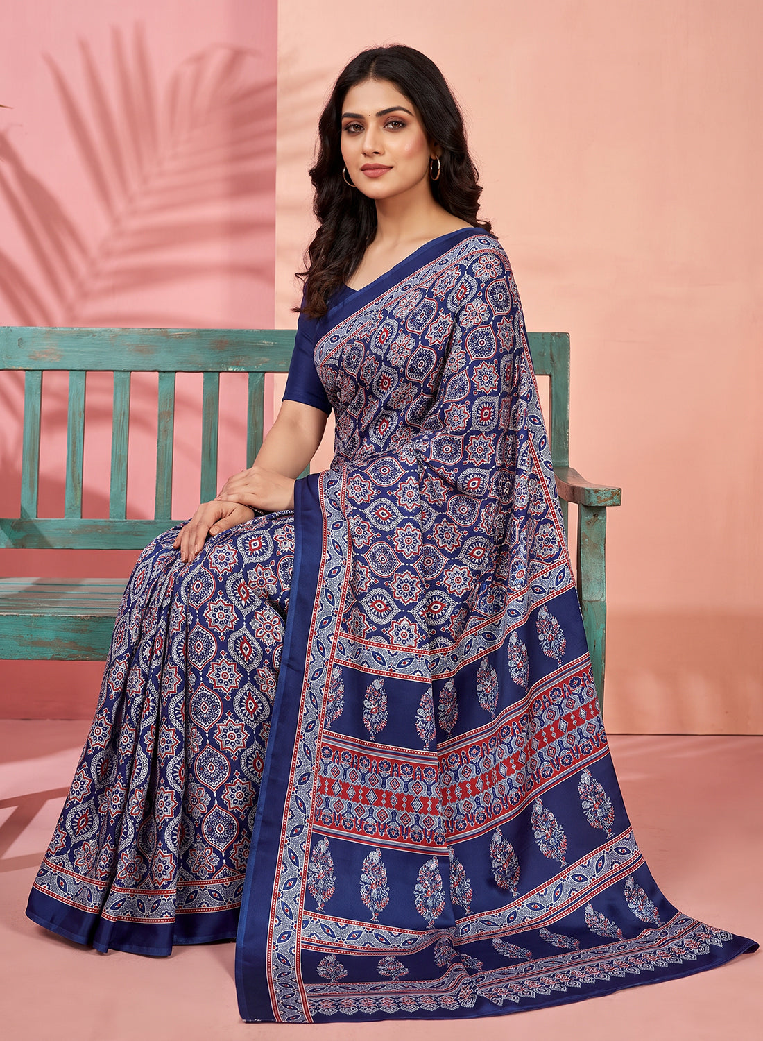 Women's Traditional Floral Block Printed Art Silk Saree with Unstitched Blouse Piece.