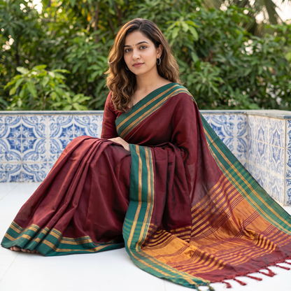Women's Art Silk Traditional Saree with Zari Border and Unstitched Blouse Piece.