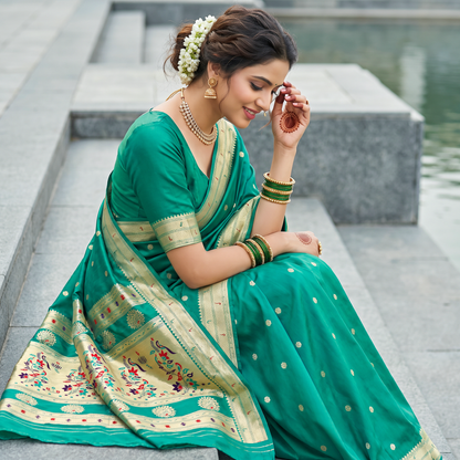 Banarasi Soft Silk Saree Festive Woven Jacquard Zari Border Sarees with Unstitched Blouse Piece.