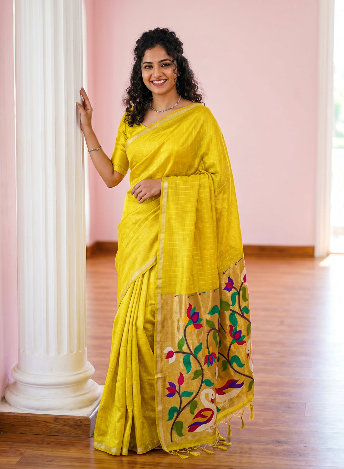 Women's Traditional Zari Cotton Silk Saree with Unstitched Blouse Piece.