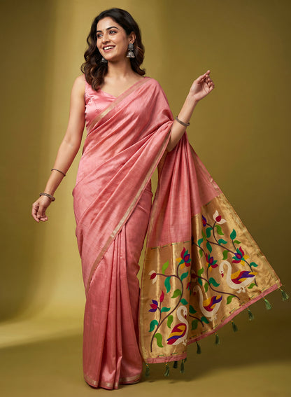 Women's Traditional Zari Cotton Silk Saree with Unstitched Blouse Piece.