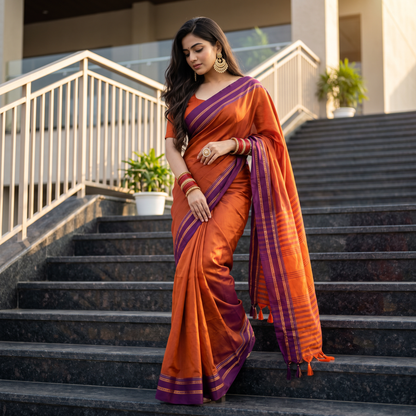 Women's Art Silk Traditional Saree with Zari Border and Unstitched Blouse Piece.
