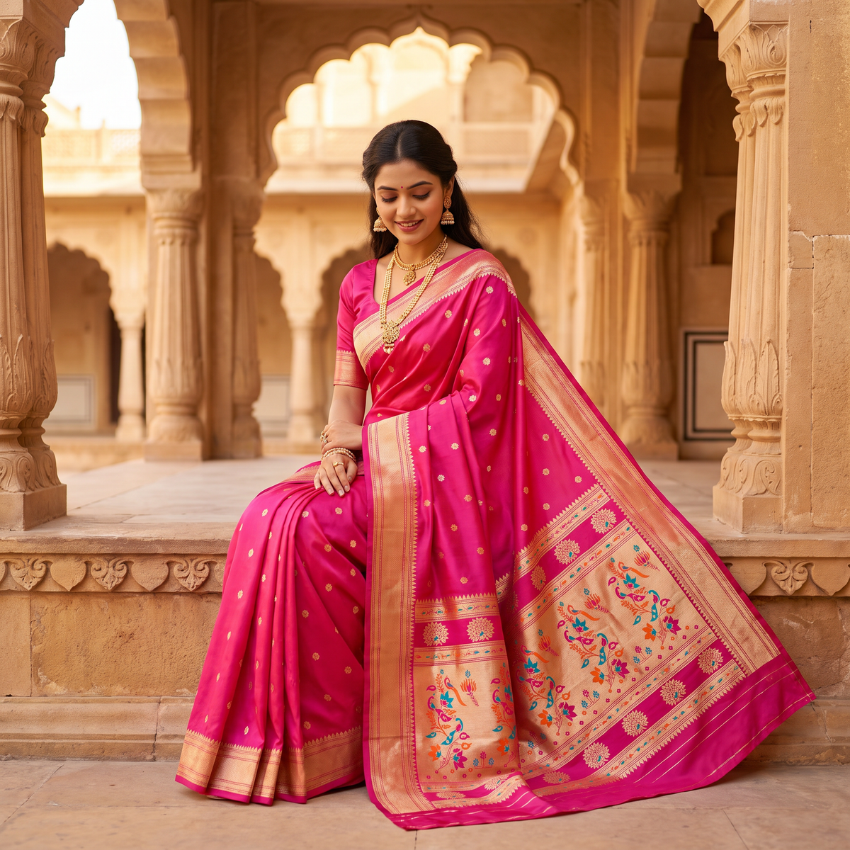 Banarasi Soft Silk Saree Festive Woven Jacquard Zari Border Sarees with Unstitched Blouse Piece.