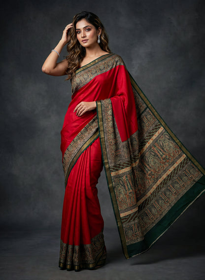Women's Printed Silk Blend Saree with Unstitched Blouse Piece.