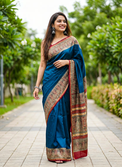 Women's Printed Silk Blend Saree with Unstitched Blouse Piece.