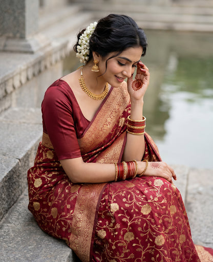 Women's Woven Banarasi Art Silk Saree with Unstitched Blouse Piece.