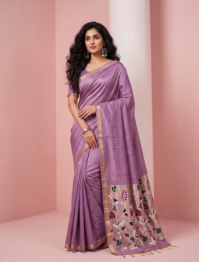 Women's Woven Paithani Art Silk Saree with Unstitched Blouse Piece.