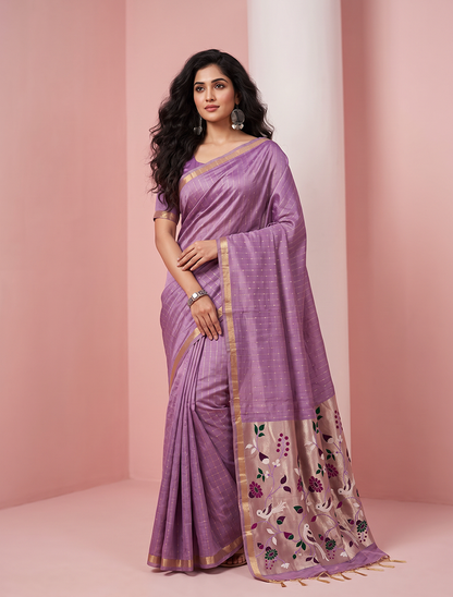 Women's Woven Paithani Art Silk Saree with Unstitched Blouse Piece.