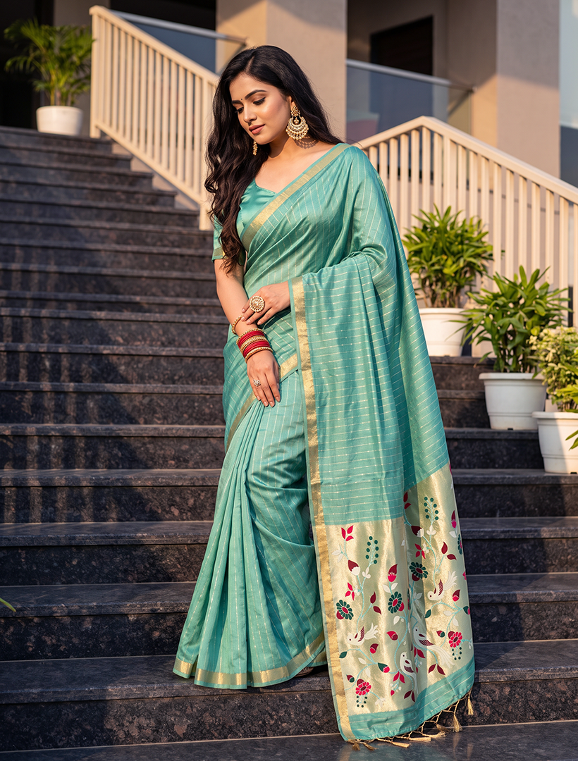 Women's Woven Paithani Art Silk Saree with Unstitched Blouse Piece.