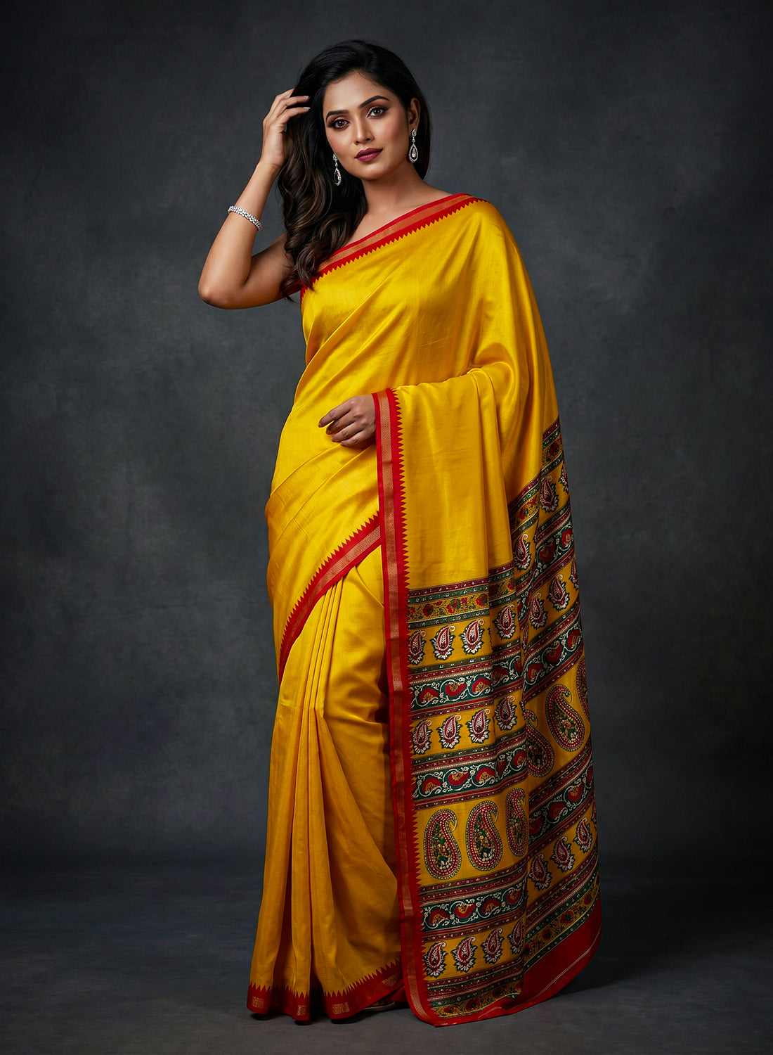 Women's Printed Silk Blend Saree with Unstitched Blouse Piece.