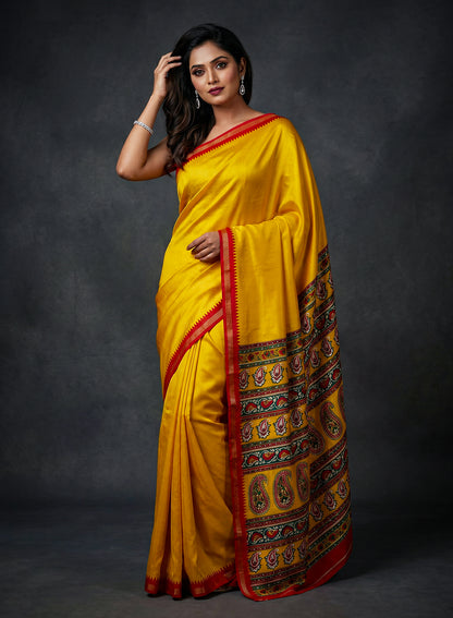 Women's Printed Silk Blend Saree with Unstitched Blouse Piece.