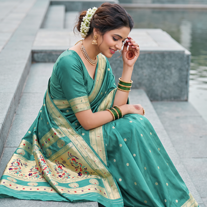 Banarasi Soft Silk Saree Festive Woven Jacquard Zari Border Sarees with Unstitched Blouse Piece.