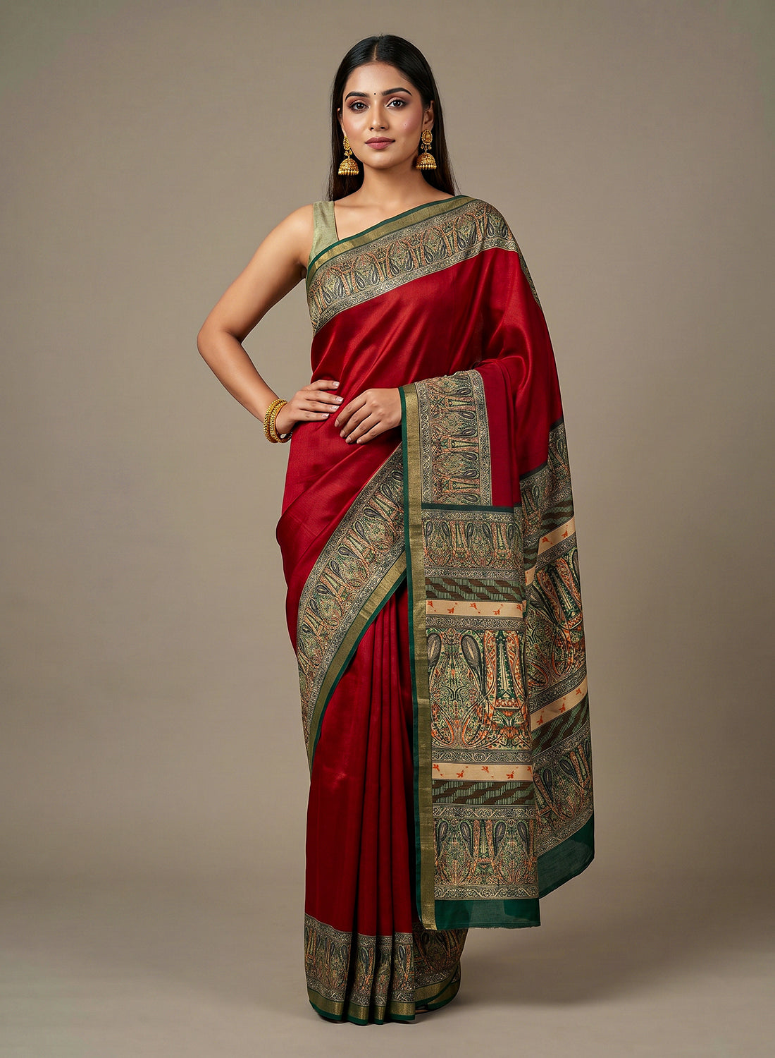 Women's Printed Silk Blend Saree with Unstitched Blouse Piece.