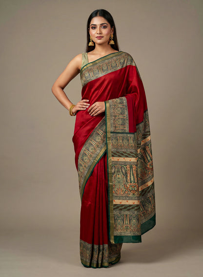 Women's Printed Silk Blend Saree with Unstitched Blouse Piece.