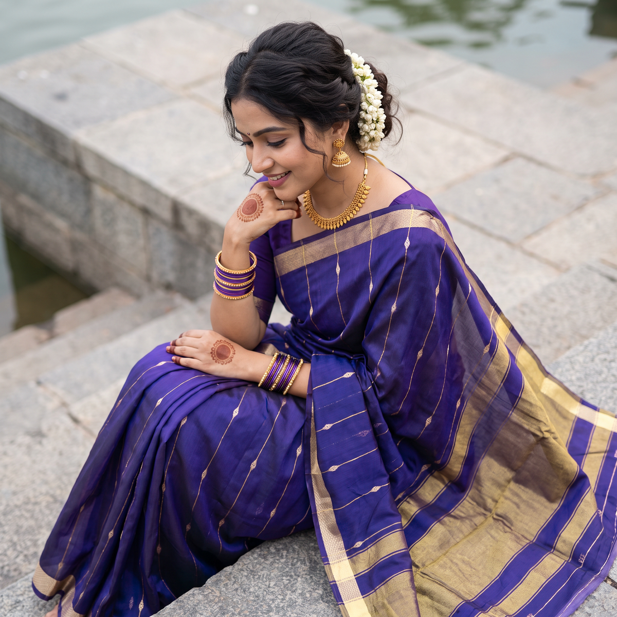 Women's Zari Maheshswari Cotton Blend Zari Woven Saree with Unstitched Blouse Piece.