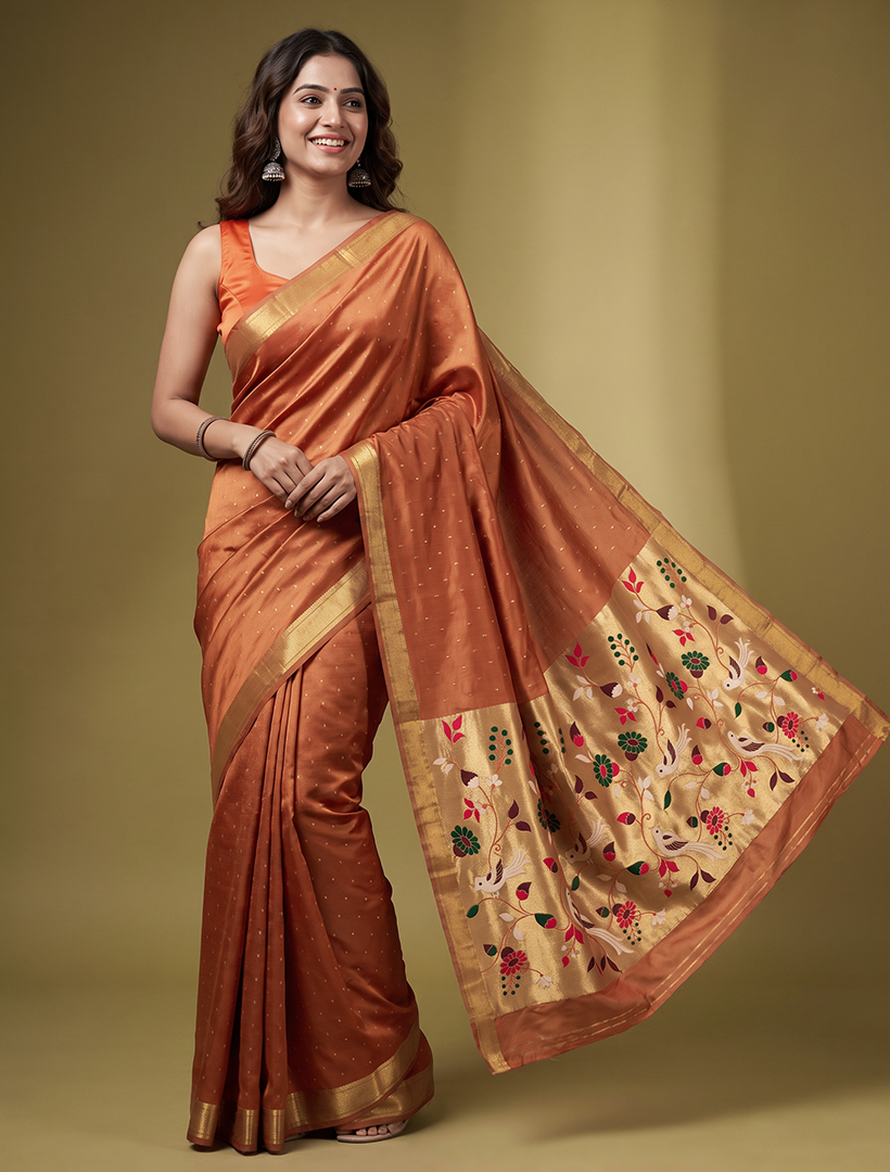 Women's Woven Paithani Art Silk Saree with Unstitched Blouse Piece.