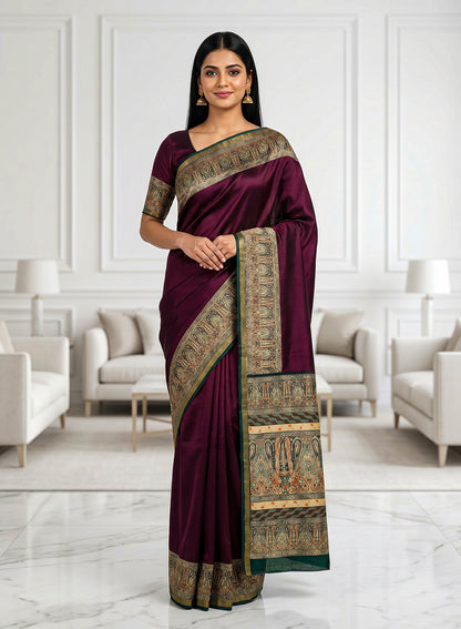 Women's Printed Silk Blend Saree with Unstitched Blouse Piece.